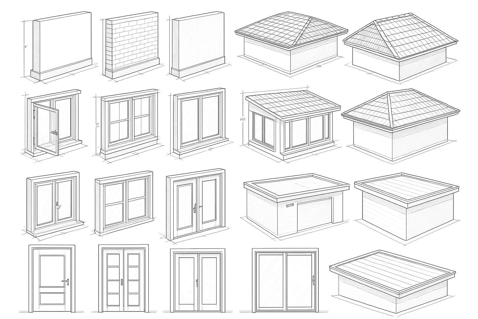 Architectural modeling: walls, windows, doors, roofs